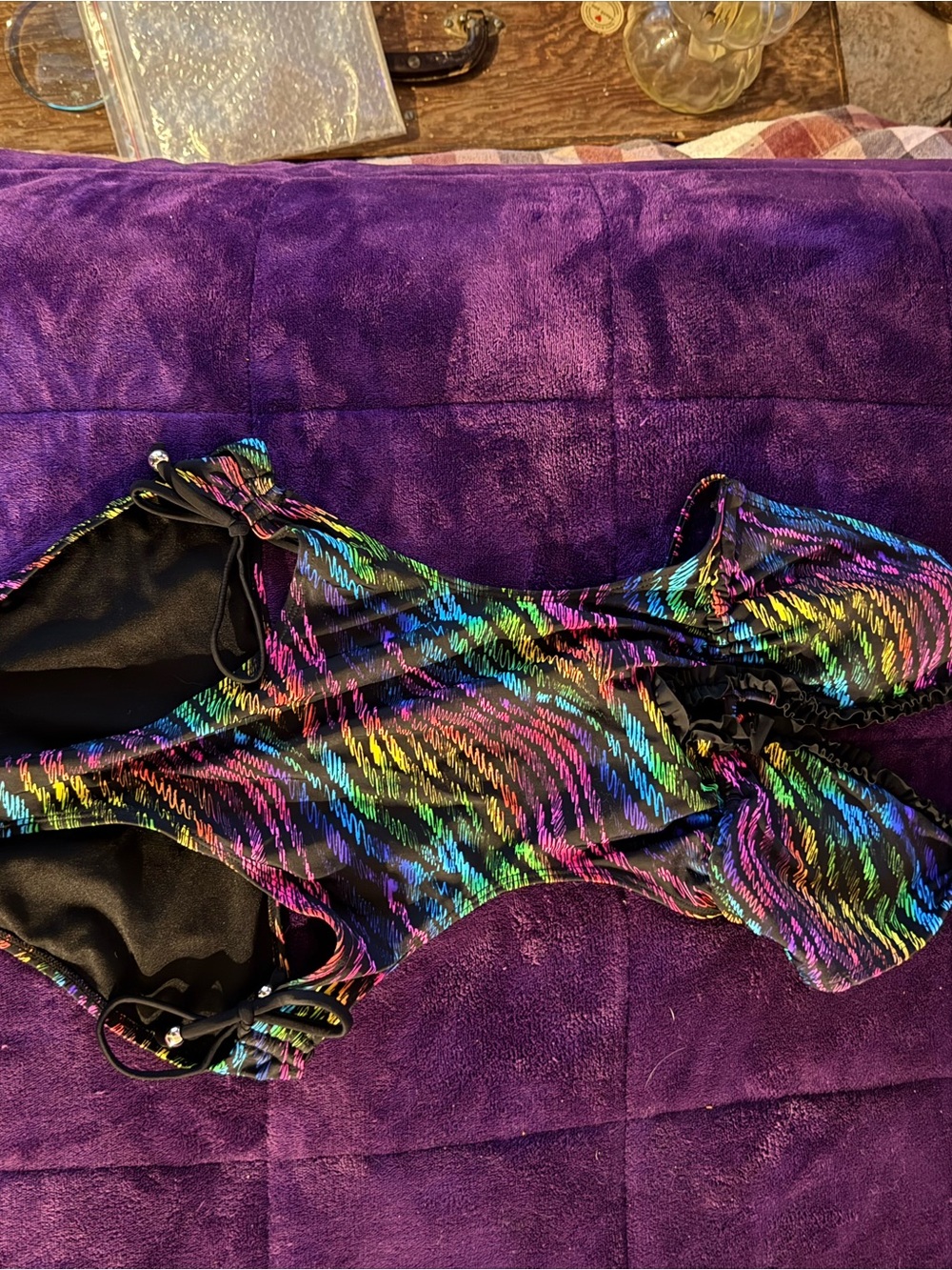 OP Multicolor Wave-Print One-Piece Swimsuit with Black Trim